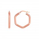 14k Rose Gold Shiny Hexagon Hoop Earrings Rose Gold