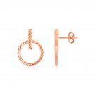 14k Rose Gold Textured Circle and Bar Post Earrings Rose Gold