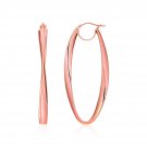 14k Rose Gold Twist Motif Oval Shape Hoop Earrings D76771685