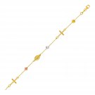 14k Tri Color Gold Bracelet with Crosses Cubes and Medallions