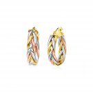 14k Tri Color Gold Three Toned Braided Hoop Earrings Tri-Color Gold