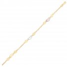 14k Tri-Color Gold Anklet with Multi Color Heart Stations