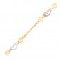 14k Tri-Color Gold Anklet with Multi Color Heart Stations