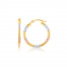 14k Tri-Color Gold Classic Hoop Earrings with Diamond Cut Details D172378