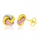14k Tri-Color Gold Textured Love Knot Style Earrings Tri-Color Gold