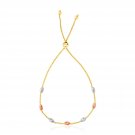 14k Tri-Color Gold Textured Oval Station Lariat Style Bracelet