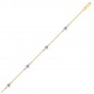 14k Two Tone Gold Anklet with Diamond Cut Heart Style Stations