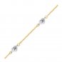 14k Two Tone Gold Anklet with Diamond Cut Heart Style Stations