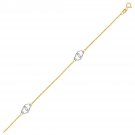 14k Two Tone Gold Entwined Heart Stationed Anklet