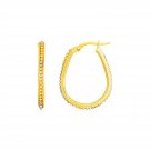 14k Two Tone Gold Oval Hoop Earrings with Bead Texture Two-Tone Gold