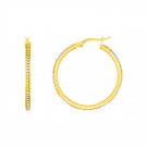 14k Two Tone Gold Round Hoop Earrings with Bead Texture Two-Tone Gold