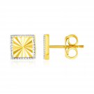 14k Two Tone Gold Textured Square Post Earrings Two-Tone Gold