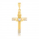 14k Two-Tone Gold Cross Pendant with a Claddagh Motif D189657