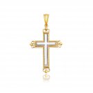 14k Two-Tone Gold Cross Pendant with an Ornate Budded Style D153579