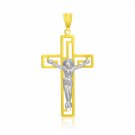 14k Two-Tone Gold Cross with Figure Pendant D71659074