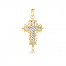 14k Two-Tone Gold Diamond Cut and Baroque Inspired Cross Pendant D132343