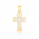 14k Two-Tone Gold Dual Cross Design Pendant with Block Ends D155287