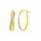 14k Two-Tone Gold Oval Hoop Twist Glittery Earrings D3800107