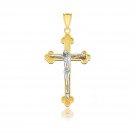 14k Two-Tone Gold Small Budded Style Cross with Figure Pendant Two-Tone Gold