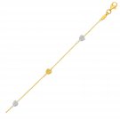 14k Two-Toned Yellow and White Gold Anklet with Textured Hearts
