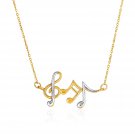14k Two-Toned Yellow and White Gold Musical Notes Necklace