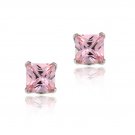 14k White Gold 4mm Princess Pink CZ Stud Earrings EWG11209LPZ