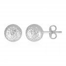 14k White Gold Ball Earrings with Crystal Cut Texture White Gold