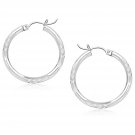 14k White Gold Diamond Cut Hoop Earrings (25 mm) D190680