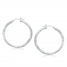 14k White Gold Fancy Diamond Cut Hoop Earrings (35mm Diameter) D178122