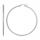 14k White Gold Large Textured Hoop Earrings (50mm Diameter) (1.5mm) White Gold