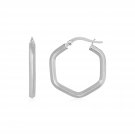 14k White Gold Shiny Hexagon Hoop Earrings White Gold