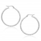 14k White Gold Tube Textured Round Hoop Earrings D68164342