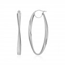 14k White Gold Twist Motif Oval Shape Hoop Earrings D54872733