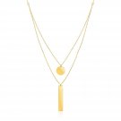 14k Yellow Gold 18 inch Two Strand Necklace with Circle and Bar Pendants