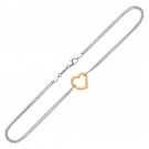 14k Yellow Gold and Sterling Silver Anklet with a Single Open Heart Station