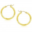 14k Yellow Gold Diamond Cut Hoop Earrings (25mm) D197393