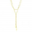 14k Yellow Gold Double Strand Chain with Puffed Heart Lariat Necklace