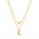 14k Yellow Gold Double-Strand Chain Necklace with Puff Moon and Star