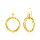 14k Yellow Gold Earrings with Polished and Textured Interlocking Circle Dangles Yellow Gold