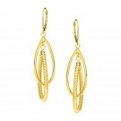 14k Yellow Gold Earrings with Shiny and Textured Teardrop Dangles Yellow Gold