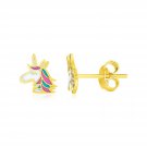 14k Yellow Gold Enameled Unicorn Childrens Earrings Yellow Gold