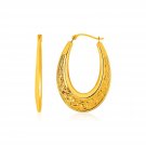 14k Yellow Gold Graduated Oval Hoop Earrings with Swirl Design D83386953