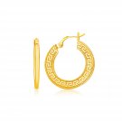 14k Yellow Gold Greek Key Medium Hoop Earrings with Flat Sides D188807