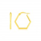 14K Yellow Gold Hexagon Shaped Hoop Earrings Yellow Gold