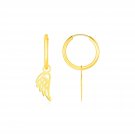14K Yellow Gold Hoop Earrings with Angel Wings Yellow Gold