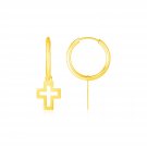 14K Yellow Gold Hoop Polished Earrings with Crosses Yellow Gold