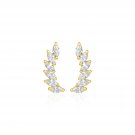 14k Yellow Gold Leaf Motif Climber Post Earrings with Marquise Cubic Zirconias Yellow Gold
