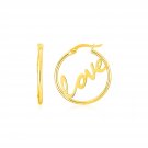 14K Yellow Gold Love Hoop Earrings Yellow Gold