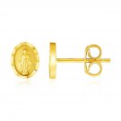 14k Yellow Gold Oval Religious Medallion Post Earrings Yellow Gold