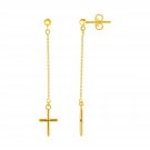 14k Yellow Gold Post Earrings with Cross Dangles Two-Tone Gold